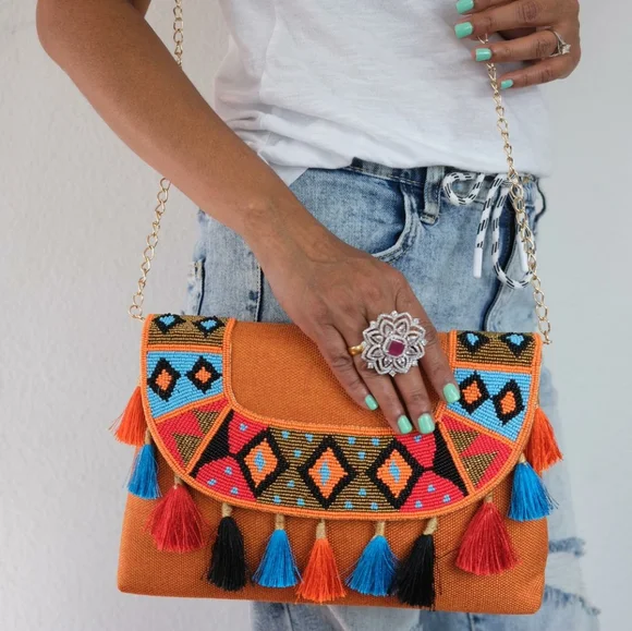 Boho handbag Nwt Vintage NWT Capezio Shoulder Boho Bag, Navy/Brown Faux  main image 3
